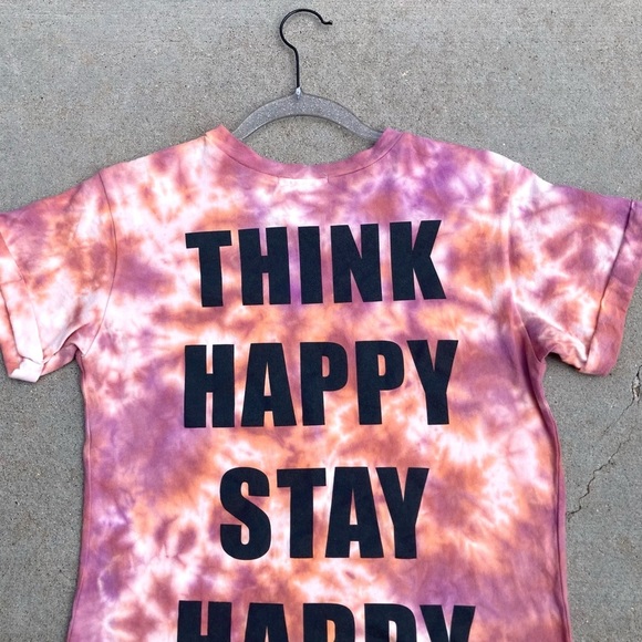 CUSTOM Color Tie Dye Think Happy Graphic Tee S Jrs - Picture 8 of 13